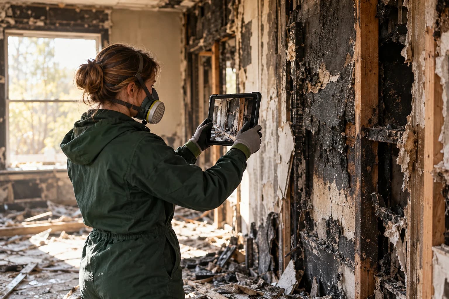 Illustration: Smoke and fire damage inside a building